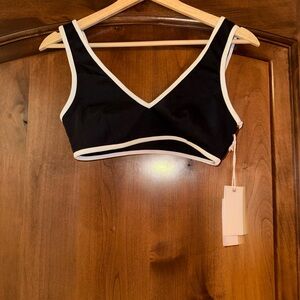 Good American V-Neck Bikini Top – Black with White Trim – Size Small – NWT